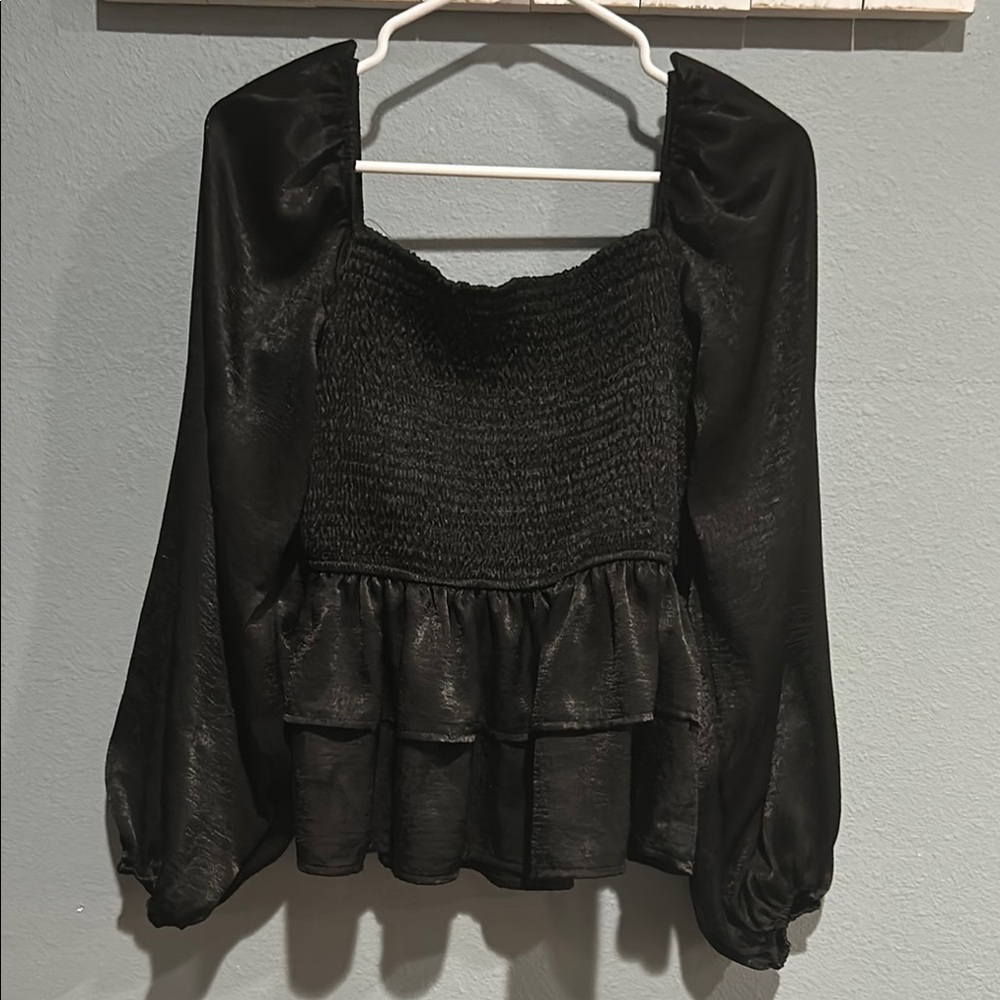 Altar'd State Black Smocked Peplum Blouse